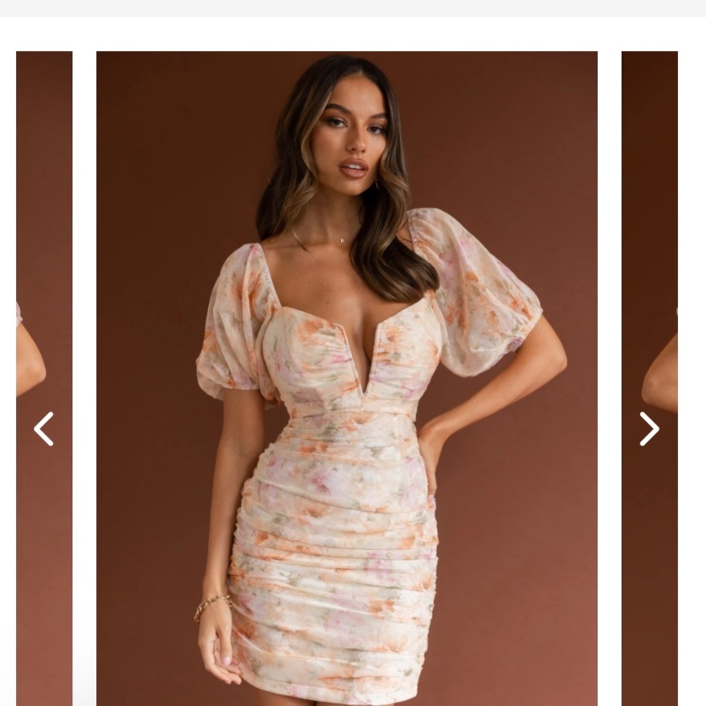 Puff sleeve v neckline mini dress - Picture 7 of 8